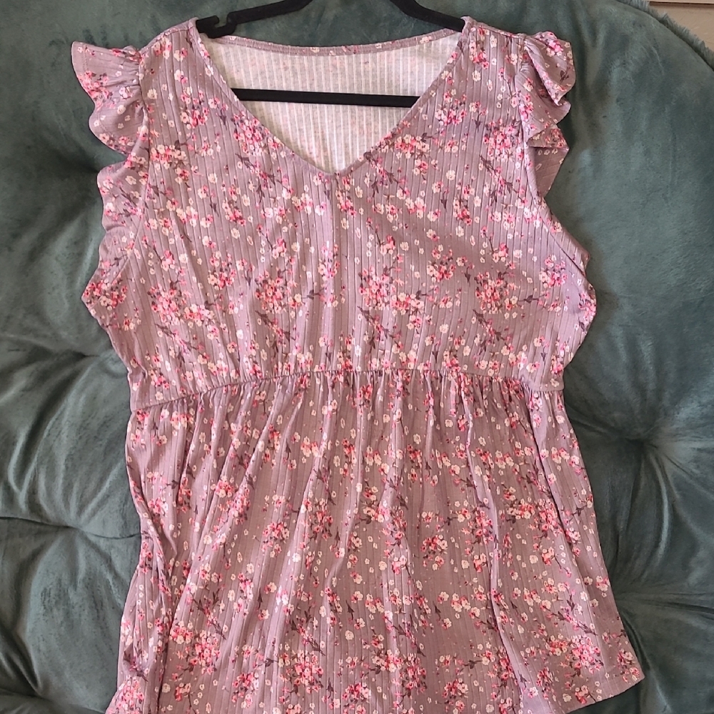 Pink Flutter Sleeve Ruffled Blouse
